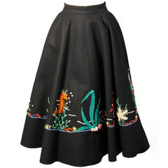 Vintage 1950's Underwater World Wool Felt Appliqued Skirt