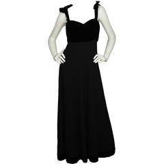 CHANEL Wool/velvet Long Dress With Bows