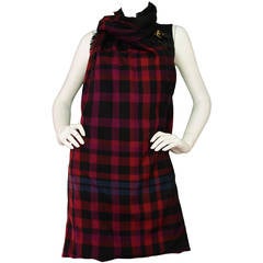 GUCCI Sleeveless Plaid Dress With Buckles and Scarf