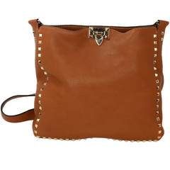 Valentino Light Cuir Tan Leather Rockstud Hobo Crossbody Bag rt.$2395