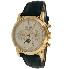 Vintage Patek Philippe Yellow Gold Perpetual Calendar Chronograph Wristwatch Ref 3970EJ
