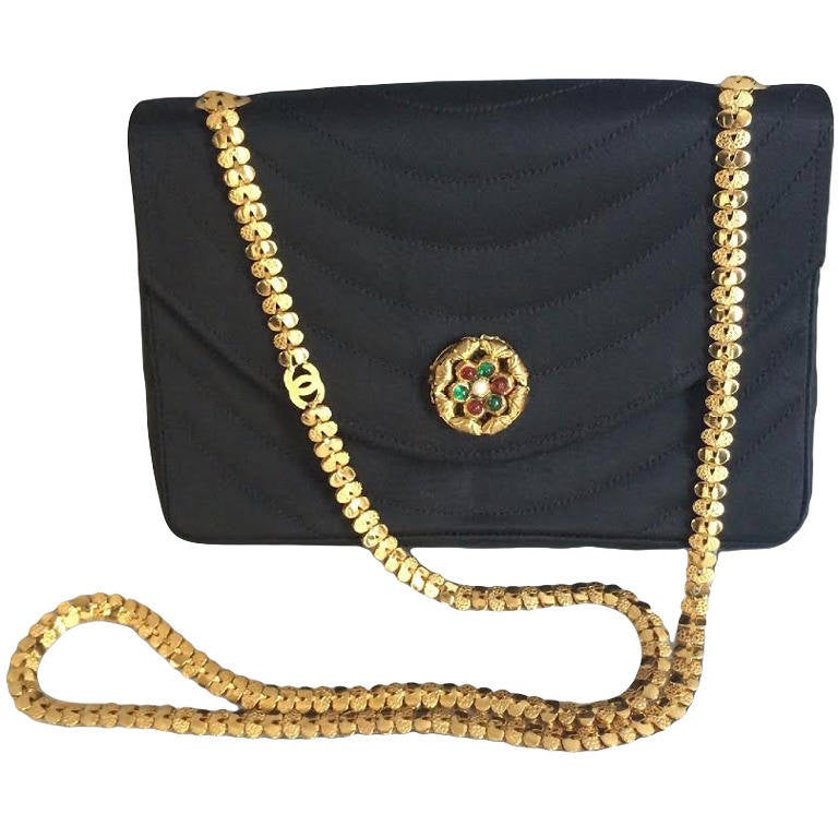 Chanel Satin Gold Chain Bag