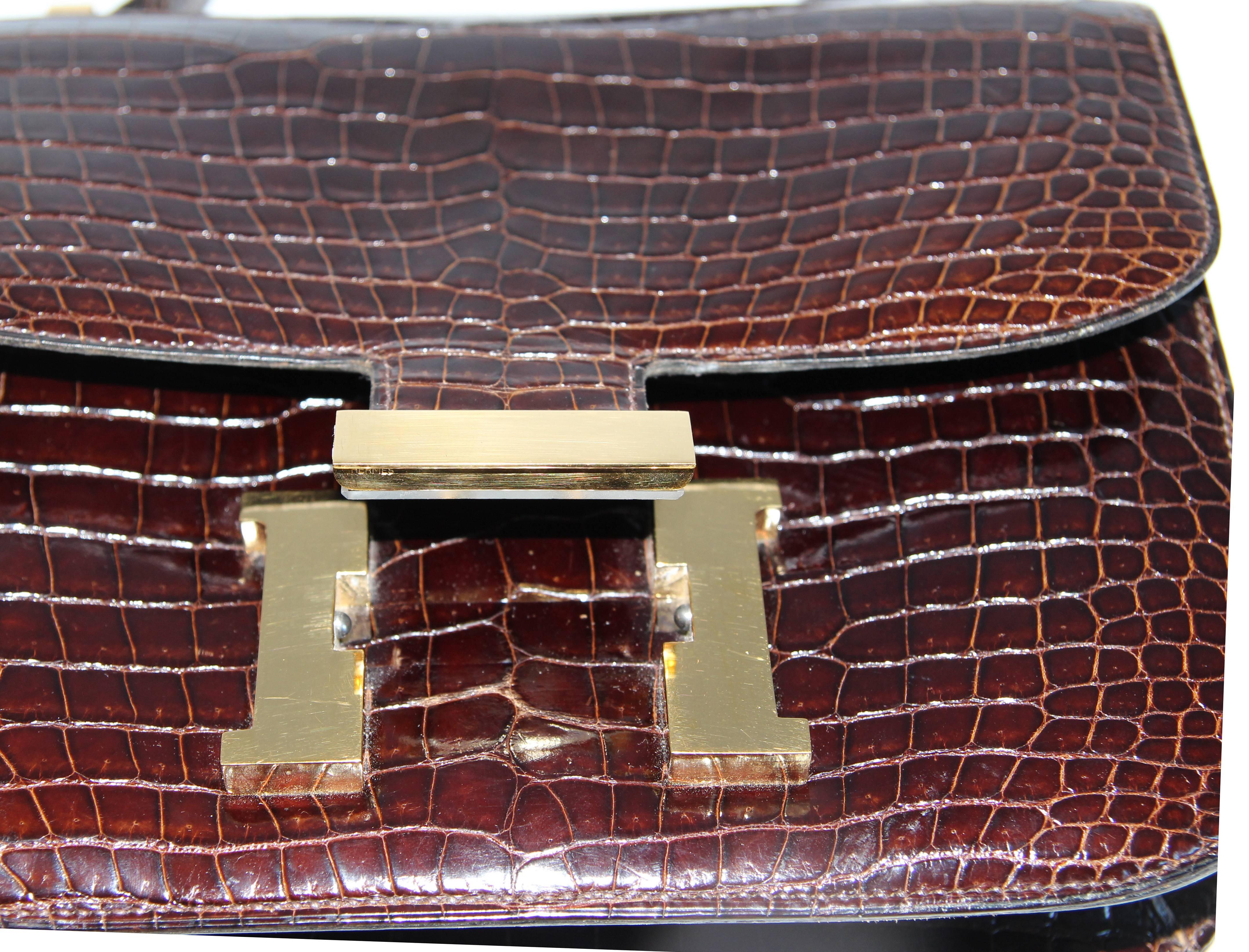 Exceptional Hermes Constance Brown Crocodile 1970 1