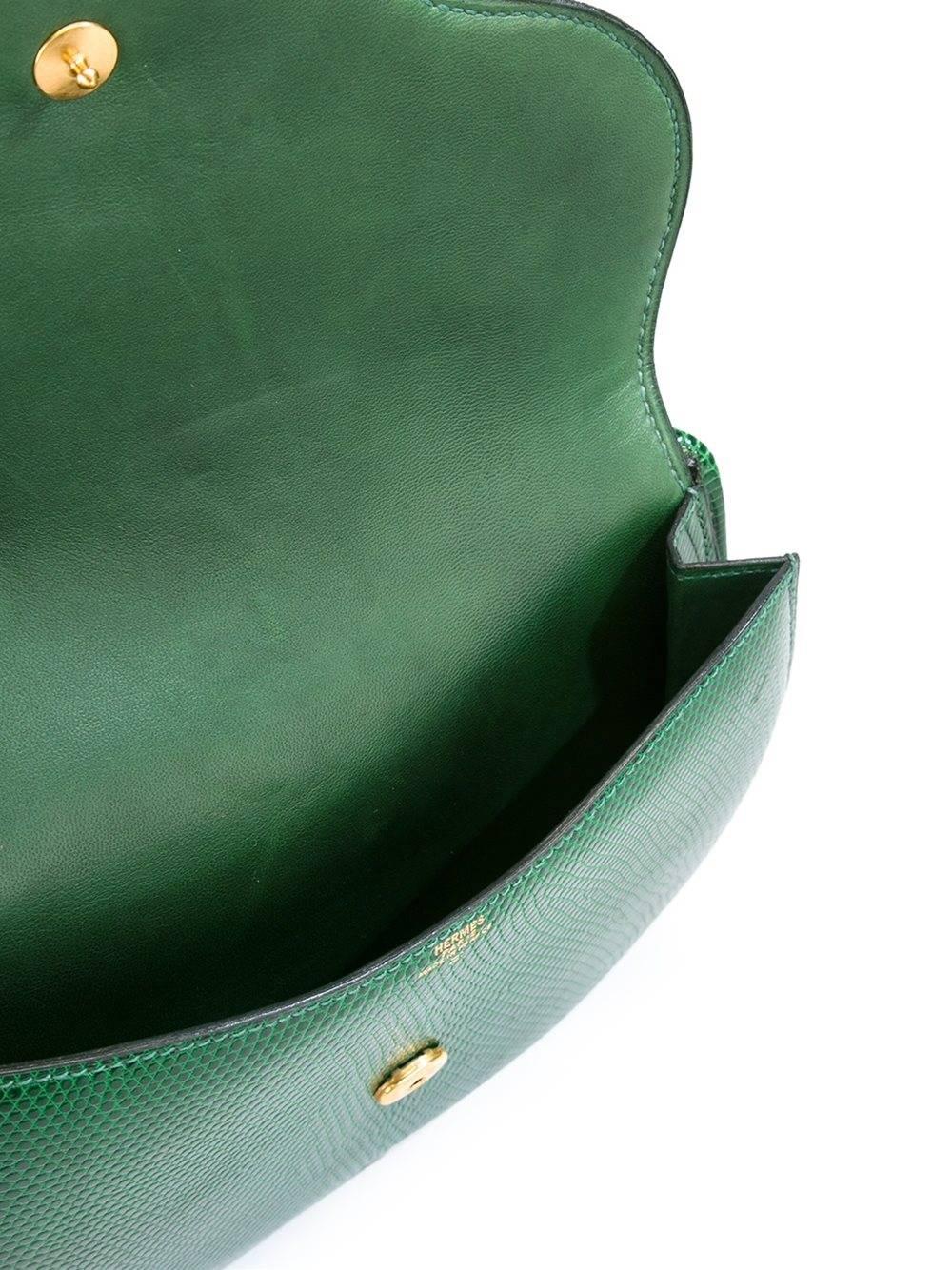 Women's Gorgeous Hermes 70s green lizard bag