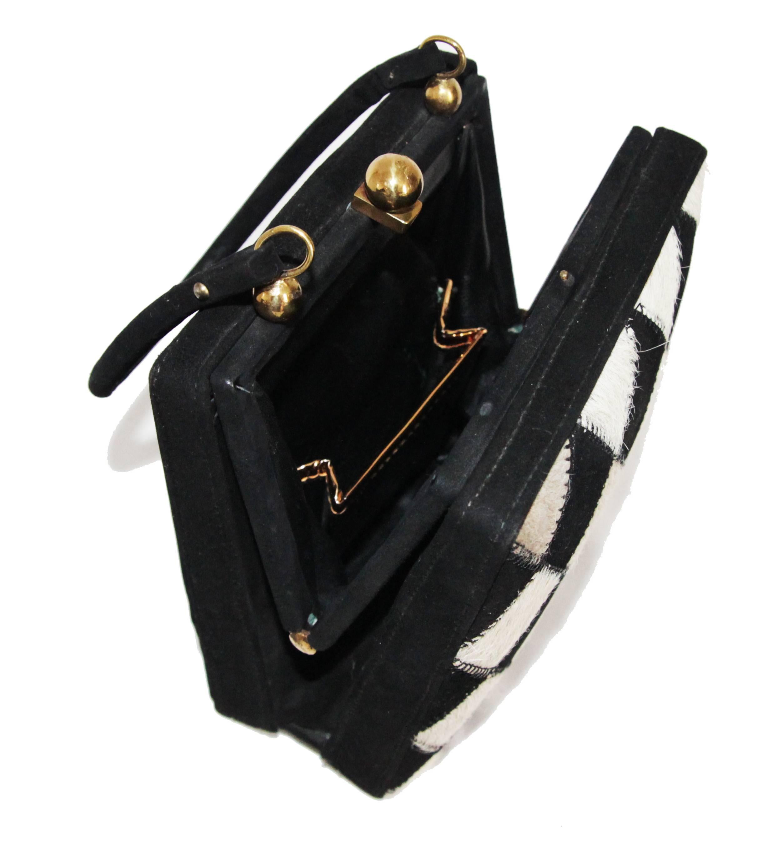 Women's Unique Black and white Arlequin vintage handbag c.1950