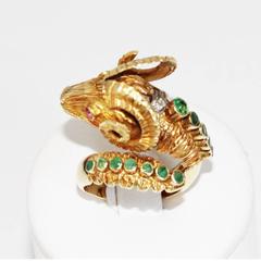 Lalaounis vintage 70s ram emerald ring 18KT
