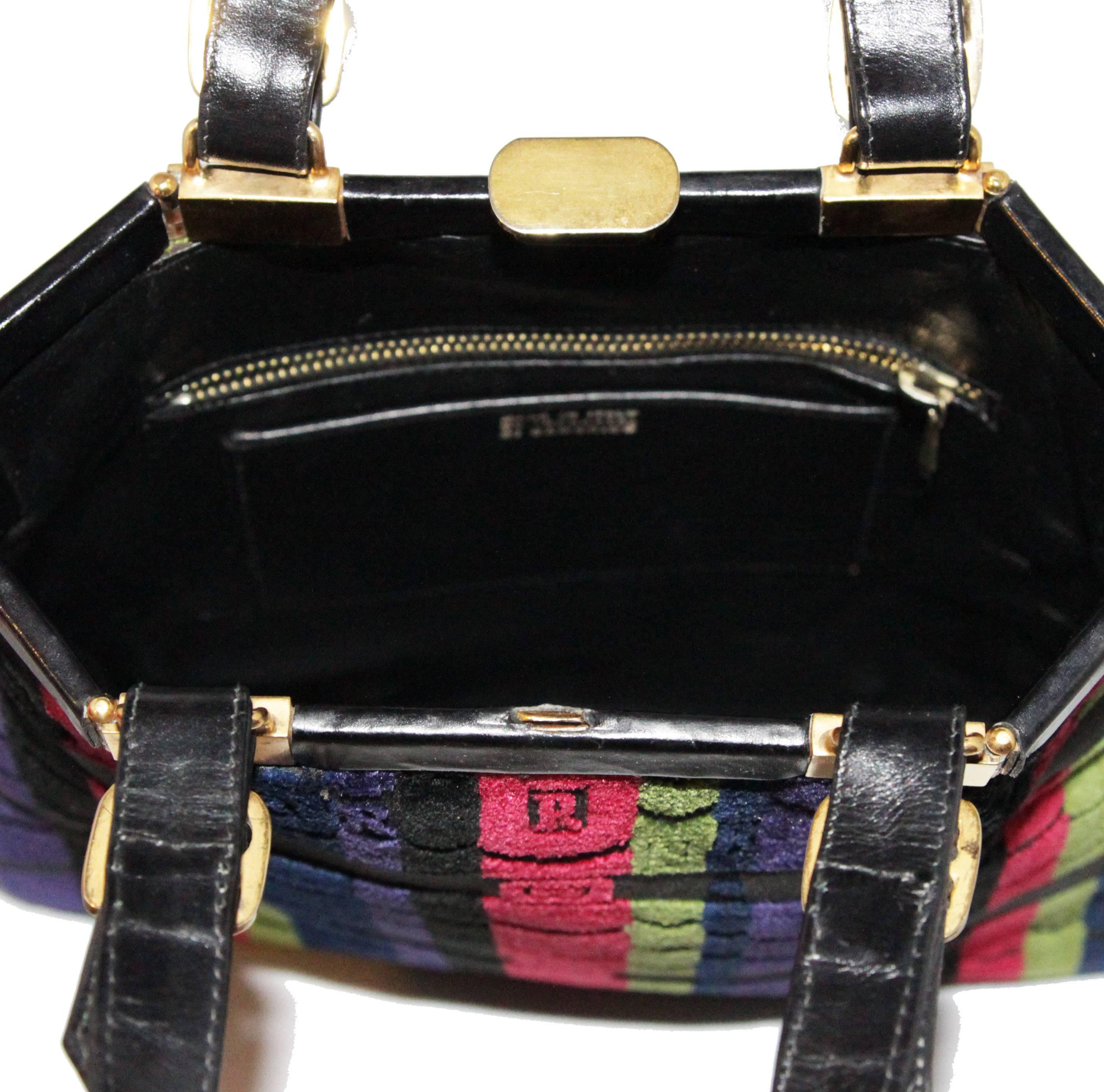 Rare Striped & leather Roberta Di Camerino bag 70s 2