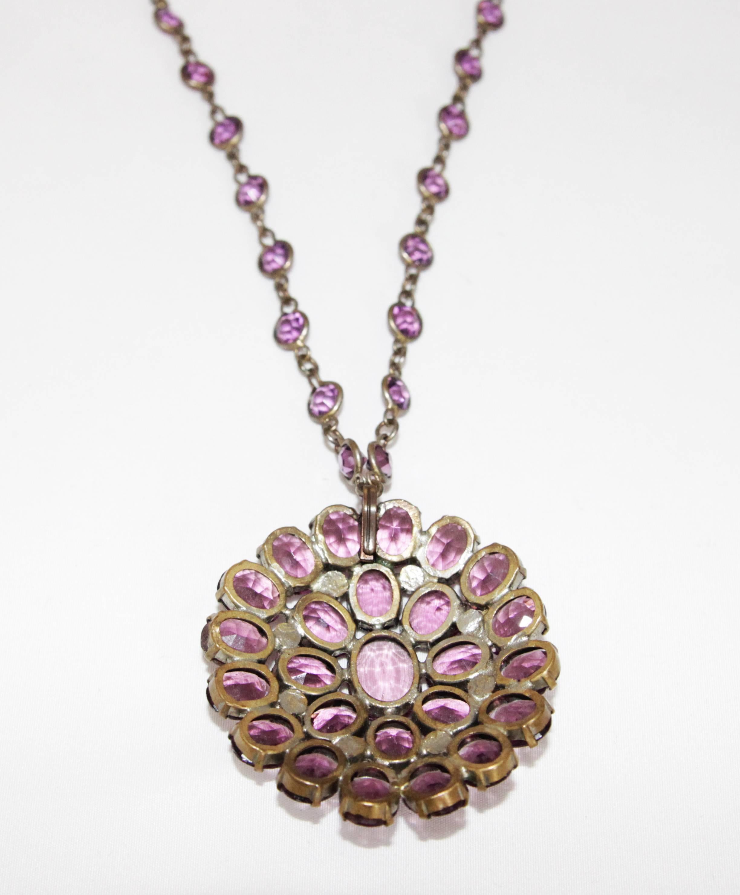 Unique purple faceted glass & crystal necklace, circa 1910 In Excellent Condition In Verviers, BE