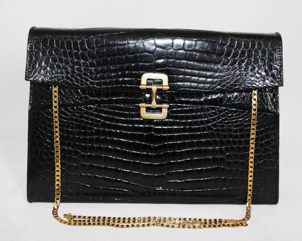 Exceptional vintage Morabito black porosus crocodile clutch/bag. A real treasure and unique to find! Fine & delicate 