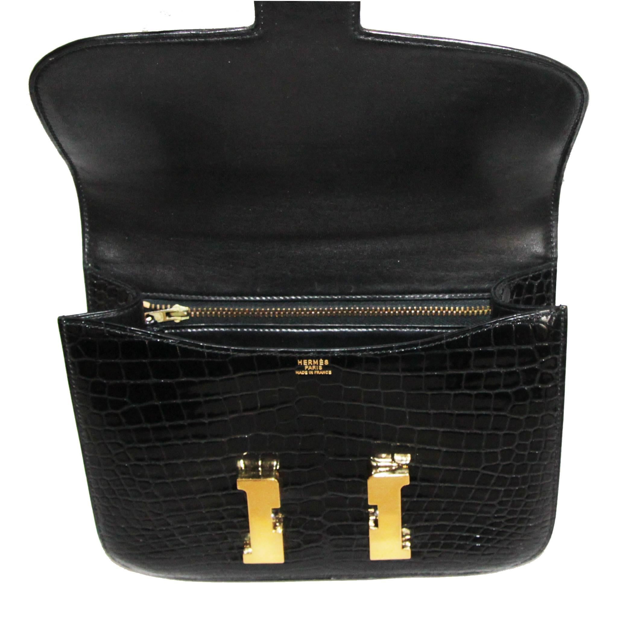 Women's Stunning Hermes black Constance crocodile handbag 1975