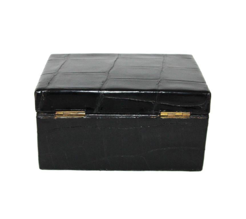 Black Retro black crocodile jewellery box For Sale
