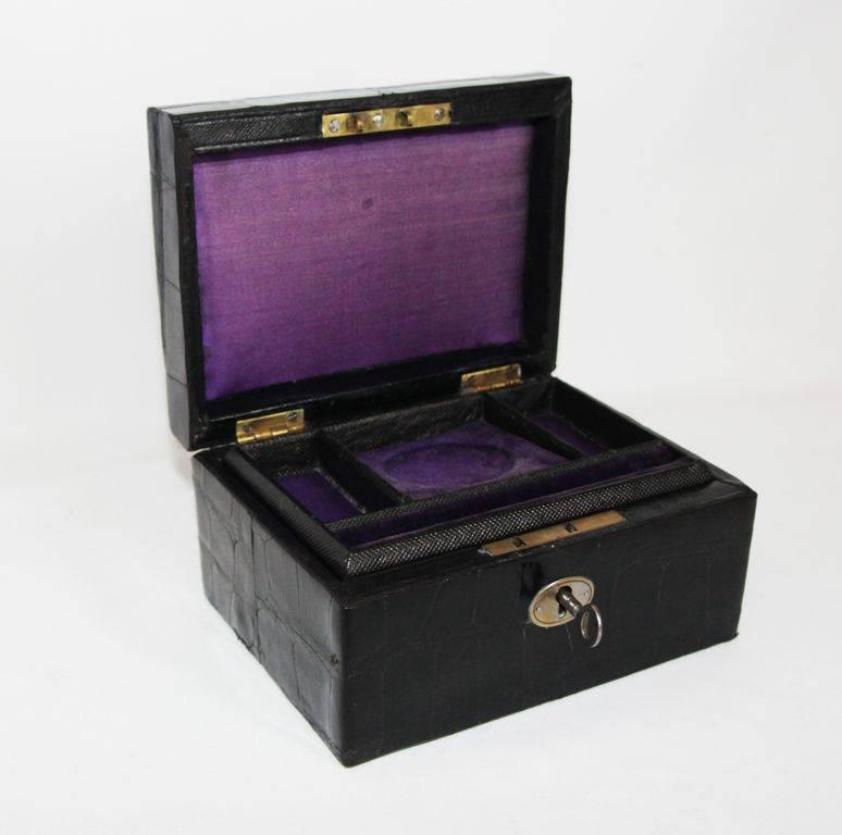 Women's Retro black crocodile jewellery box For Sale
