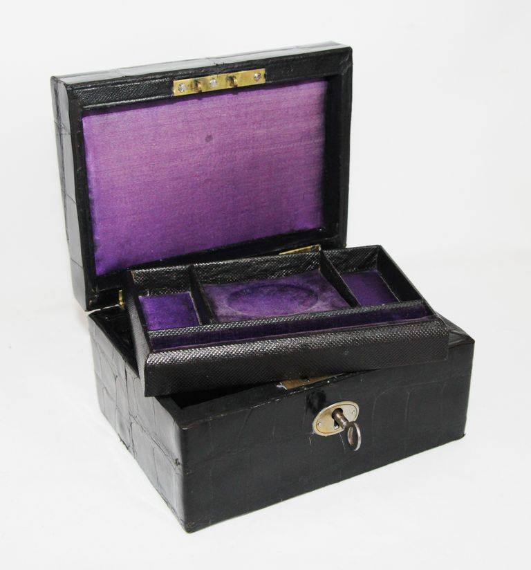 Retro black crocodile jewellery box For Sale 1