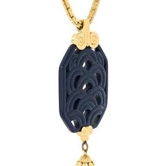 70s Givenchy blue Chinese tassel pendant