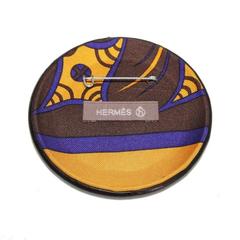 Hermes petit H dark brown croco brooch c.2000