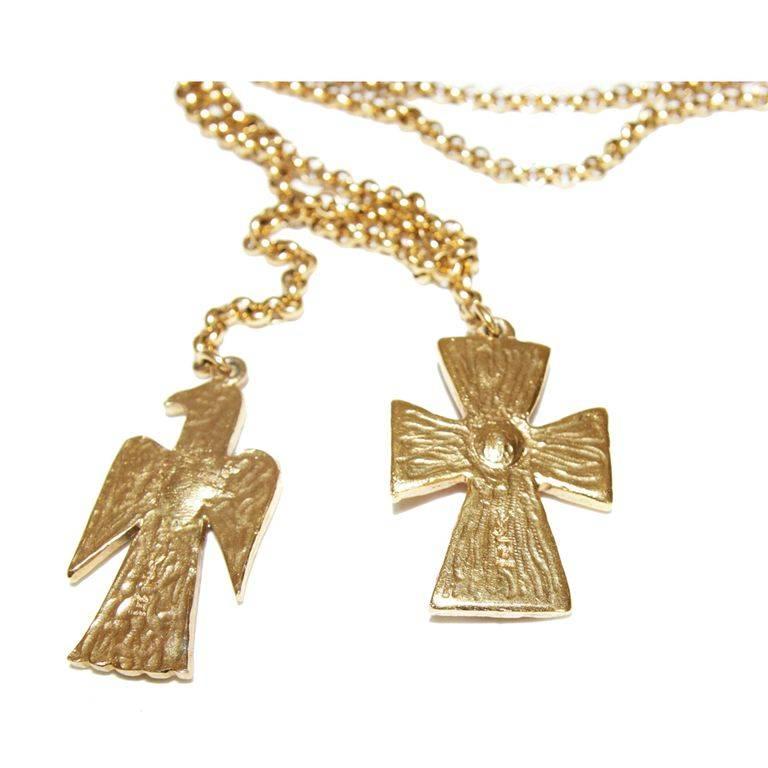 Rare eagle & cross YSL pendant by Goossens 80s In Excellent Condition In Verviers, BE