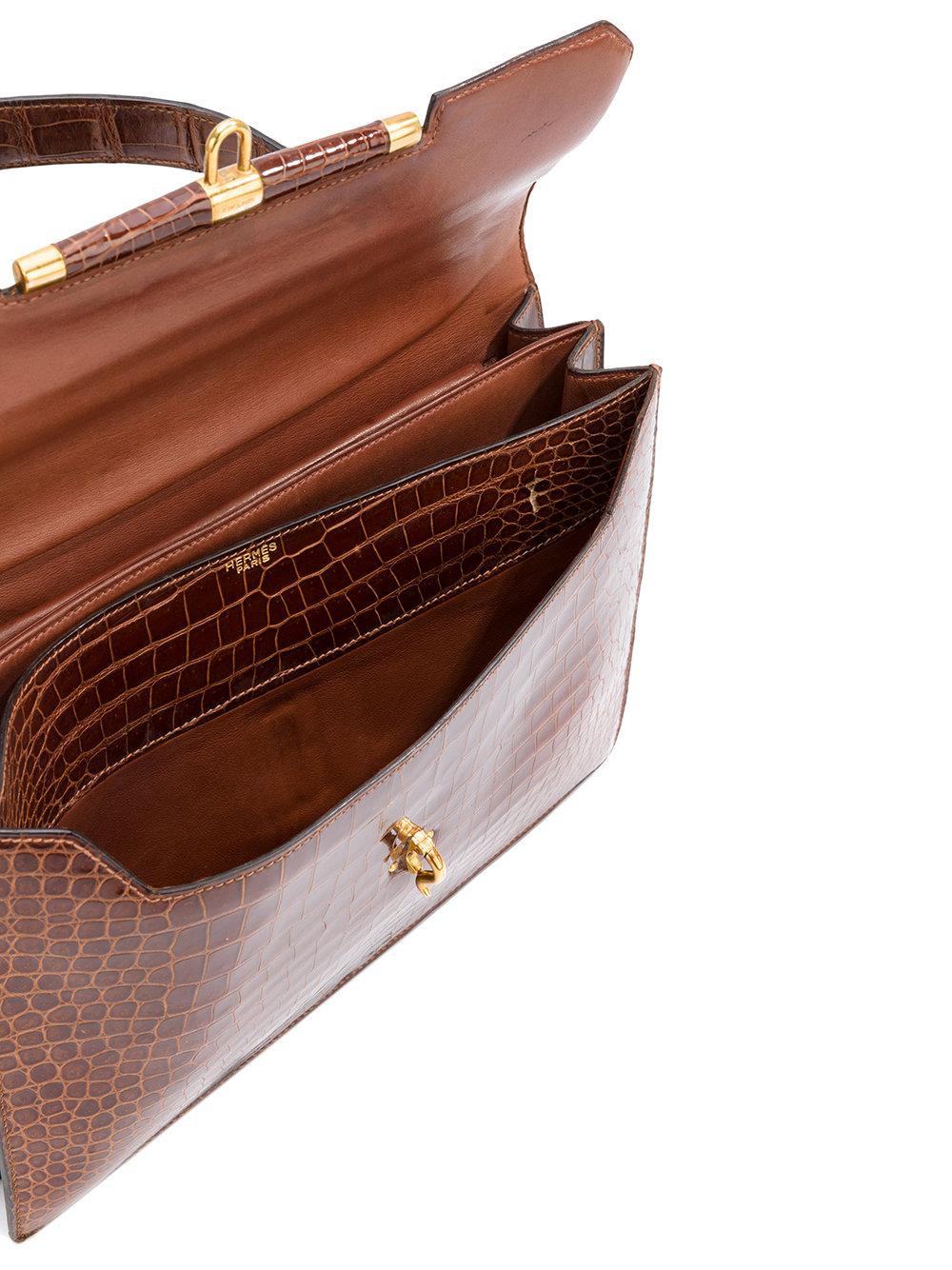 Brown Hermes Palonnier crocodile and gold color hardware Bag, 1960s