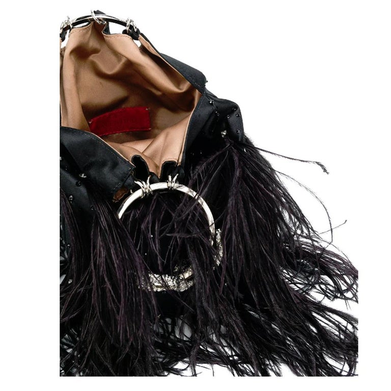 Black Valentino Evening Snake crystal feathers handbag 2000 For Sale
