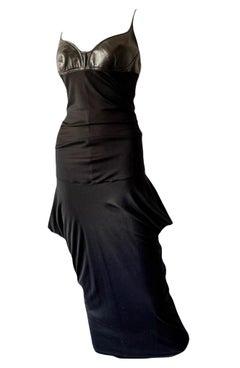 ALEXANDER MCQUEEN Vintage 2003 Black Silk Jersey Dress with Leather Bra