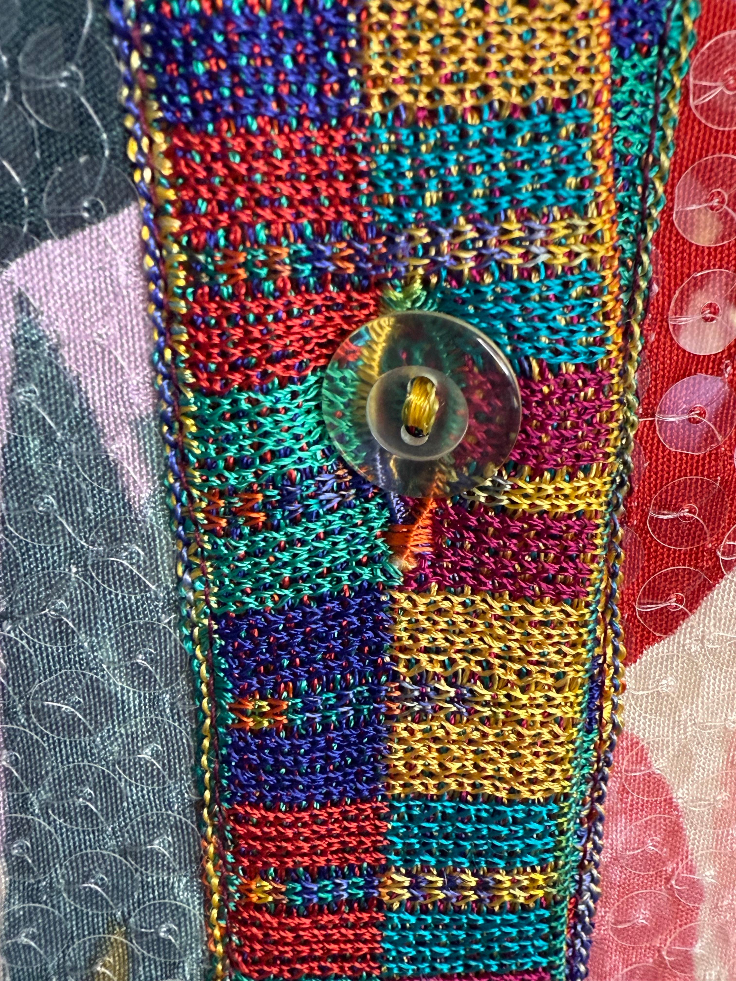 Missoni Vintage Runway P/E 1991 Mini abito in seta con lustrini floreali, giacca cardigan in vendita 3