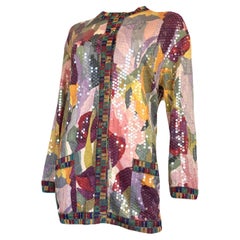 Missoni Vintage Runway P/E 1991 Mini abito in seta con lustrini floreali, giacca cardigan