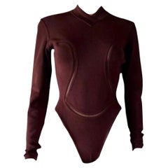 AZZEDINE ALAIA Rare Vintage F/W 1991 Cognac Brown Knit Bodysuit Top