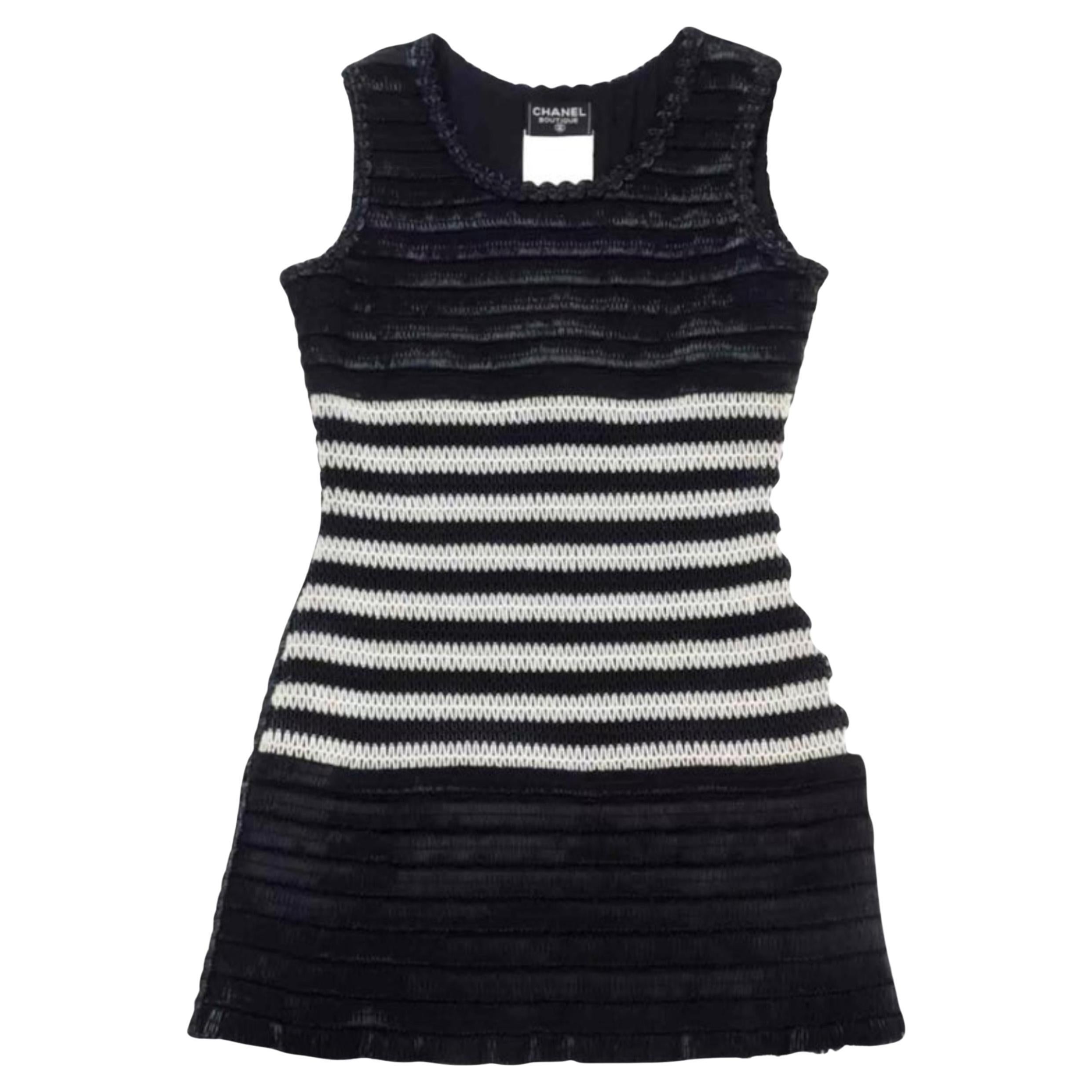 CHANEL Rare Vintage Runway S/S 1994 Black & White Vinyl PVC Raffia Dress