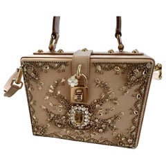 DOLCE & GABBANA Collectible Crystal-Embroidered Satin Box Bag w/Crossbody Strap