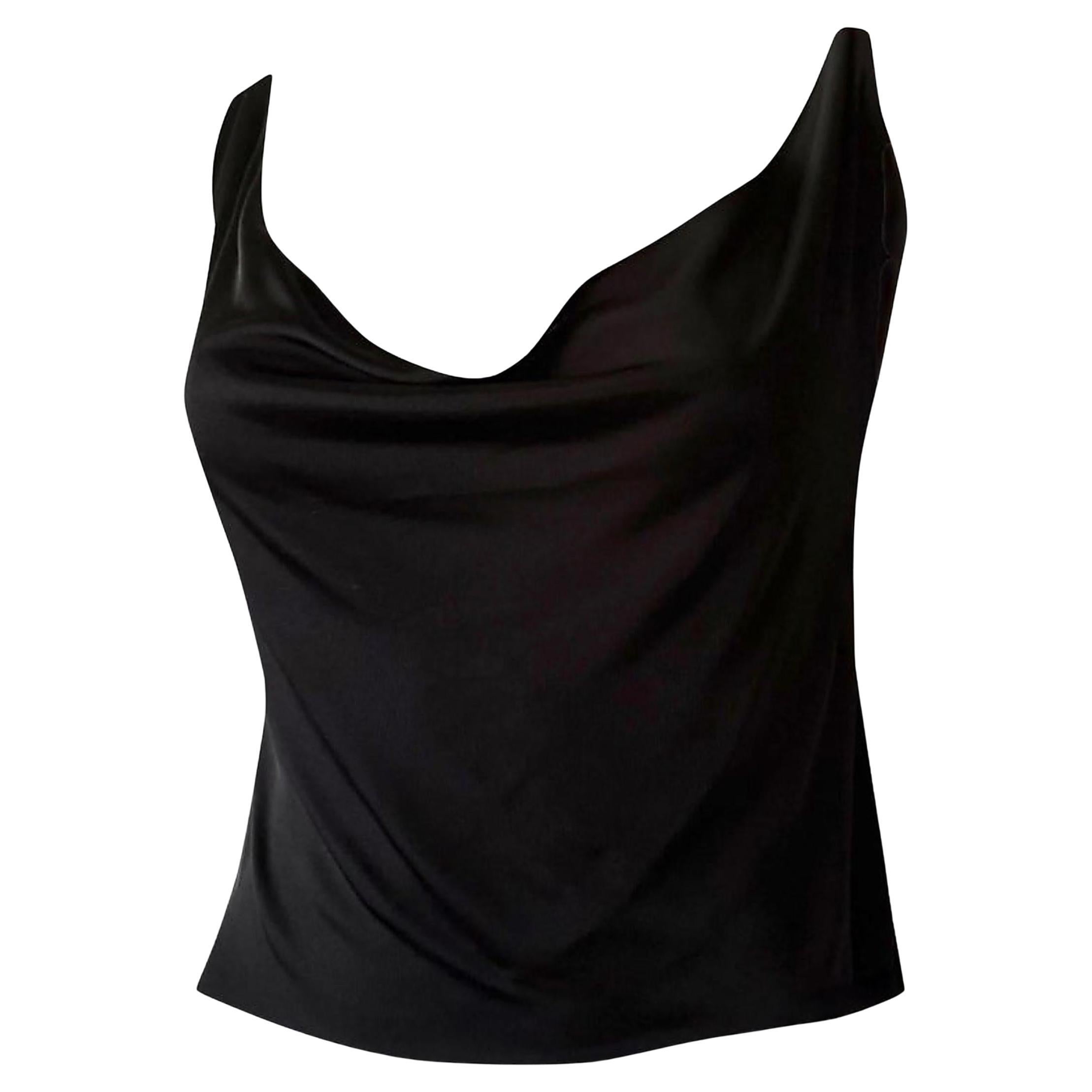 Tom Ford for Gucci Vintage 2001 Top nero con drappeggio e cinturino in pelle