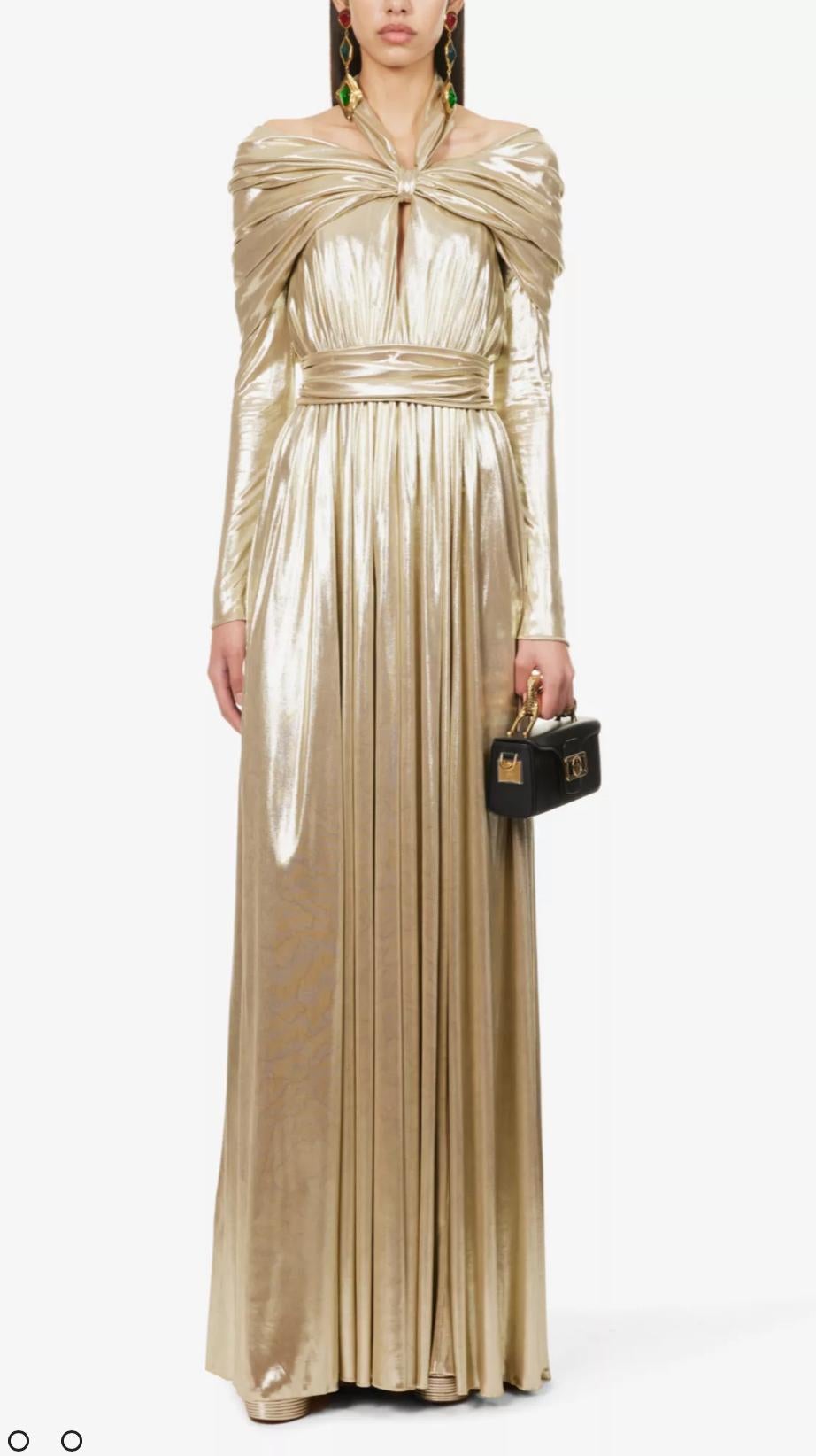 Giambattista Valli Runway F/W 2023 Gold Lamé Goddess Gown NWT IT 46 en vente 2