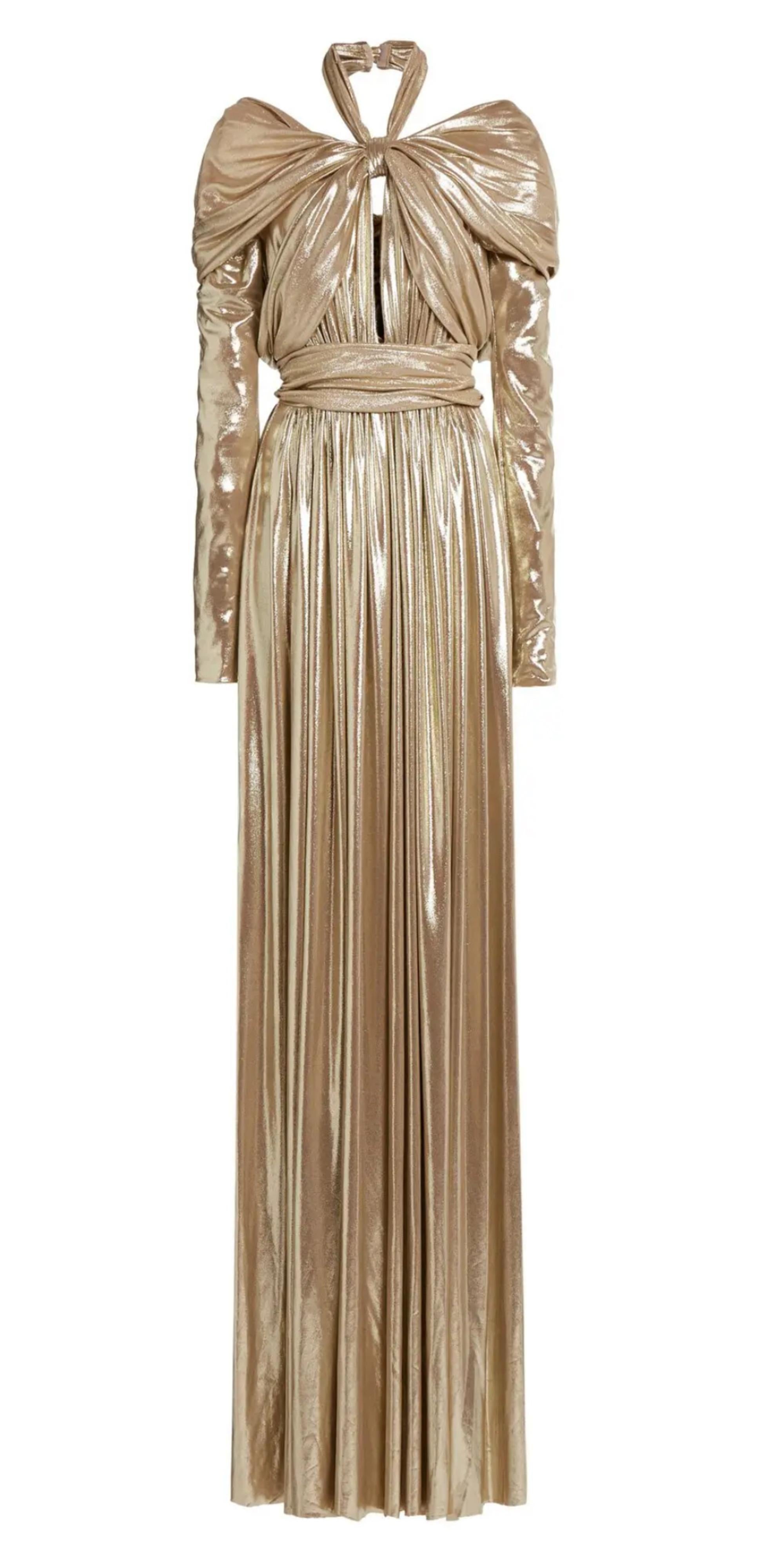 Giambattista Valli Runway F/W 2023 Gold Lamé Goddess Gown NWT IT 46 Pour femmes en vente