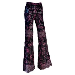 GUCCI by TOM FORD Archival FW 1999 Purple Lamé Floral Lace Flared Evening Pants