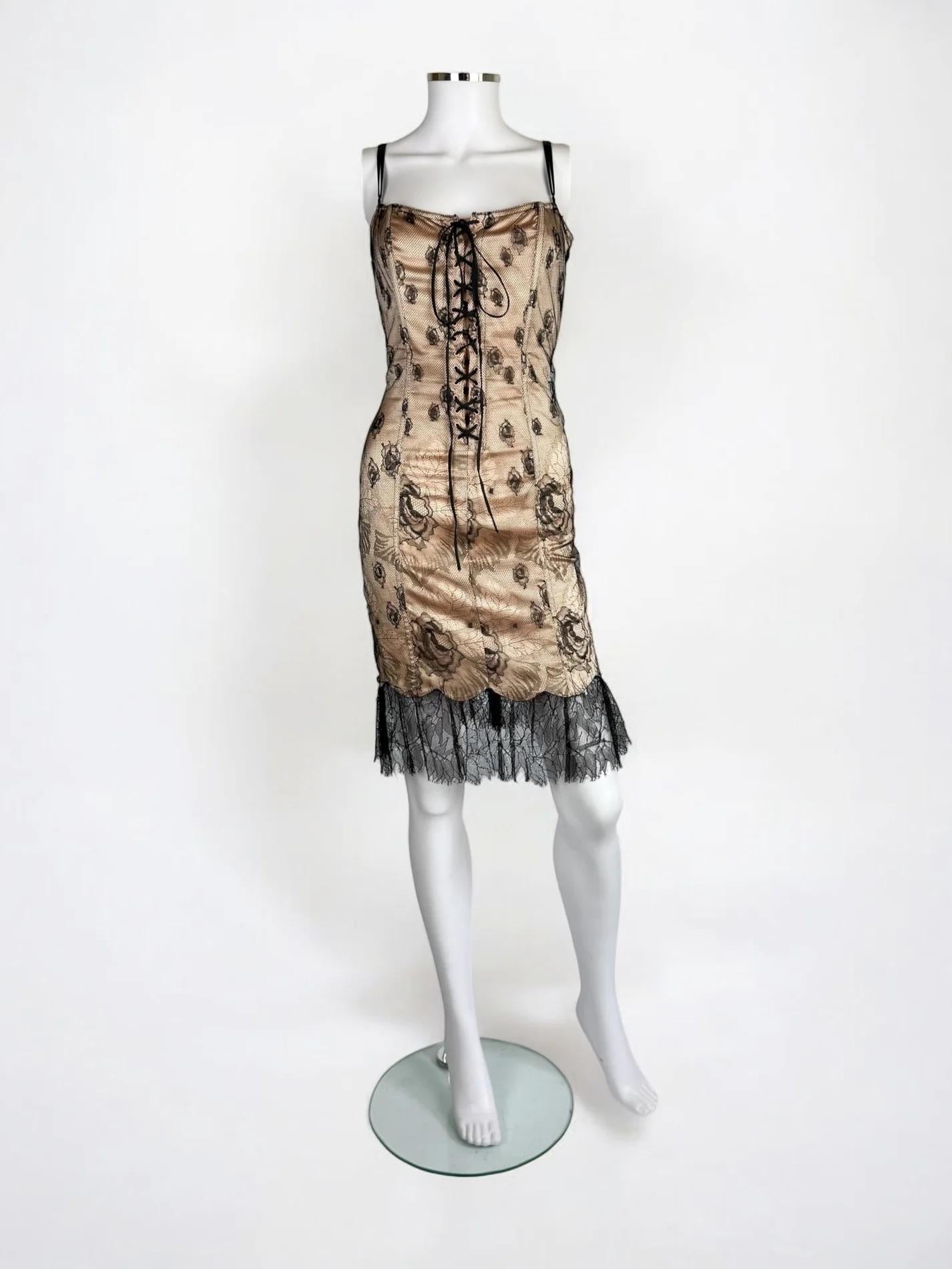 Marrone Mini abito a corsetto in pizzo Blumarine, SS 2004 in vendita