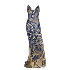 Robe en soie bleu et or de Roberto Cavalli, 2005