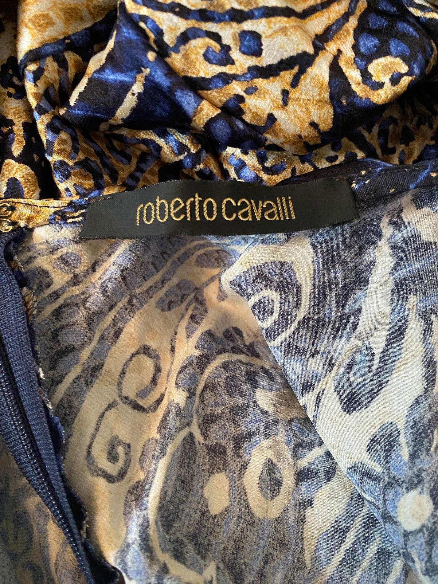 Robe en soie bleu et or de Roberto Cavalli, 2005 en vente 3