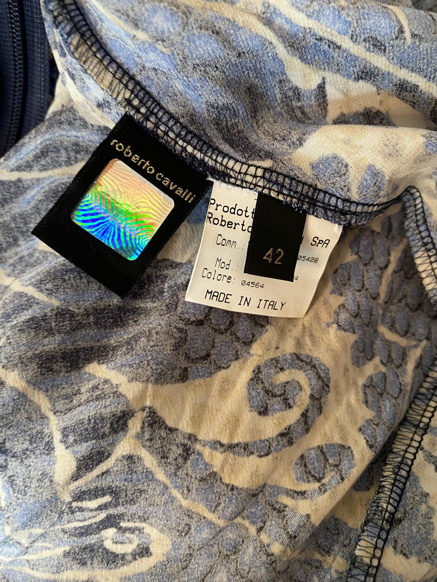 Robe en soie bleu et or de Roberto Cavalli, 2005 en vente 4