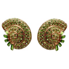 Oscar de la Renta Rose Gold Nautilus Clip-On Earrings with Peridot Crystals