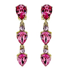 Oscar De La Renta Rose Pink Birne Swarovski Kristall Vergoldet Tropfen Ohrring Clip