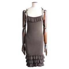 Christian Dior by John Galliano S/S06 Brown Knit Ruffled Slip Dress