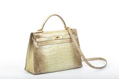 Kelly 32 cm Natura Vert Crocodile Alligator Shiny with Gold HDW