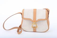 Hermes Shoulder Bag Natural Beige Toile H × Graine Courchevel Leather