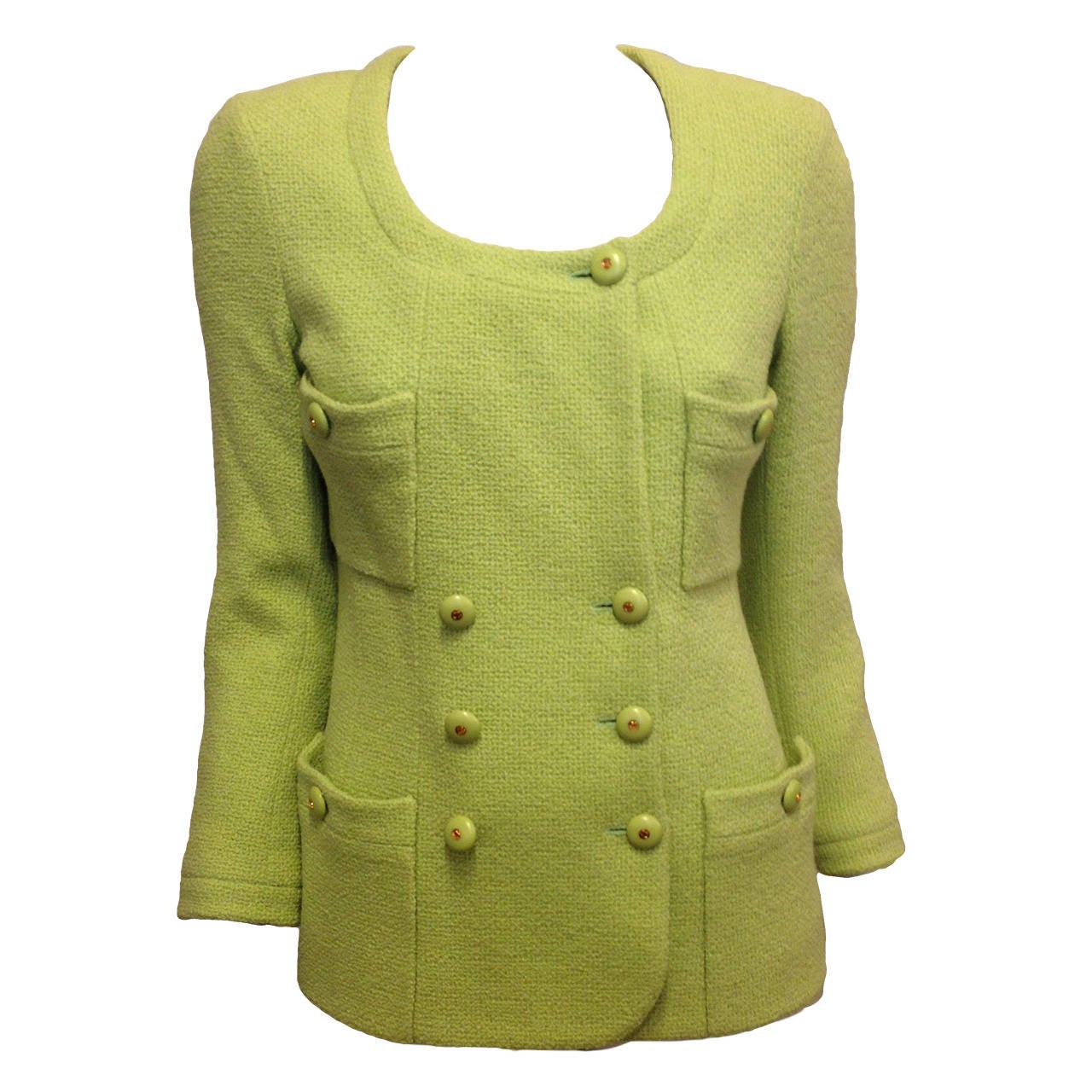 Chanel Bright Green Tweed Jacket For Sale