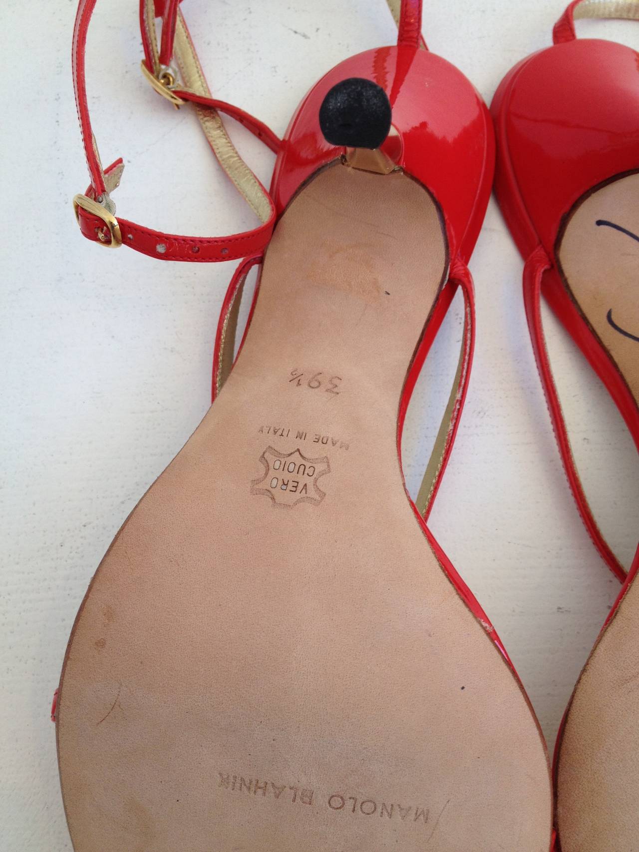 Manolo Blahnik Red Patent Leather Strappy Heels at 1stDibs