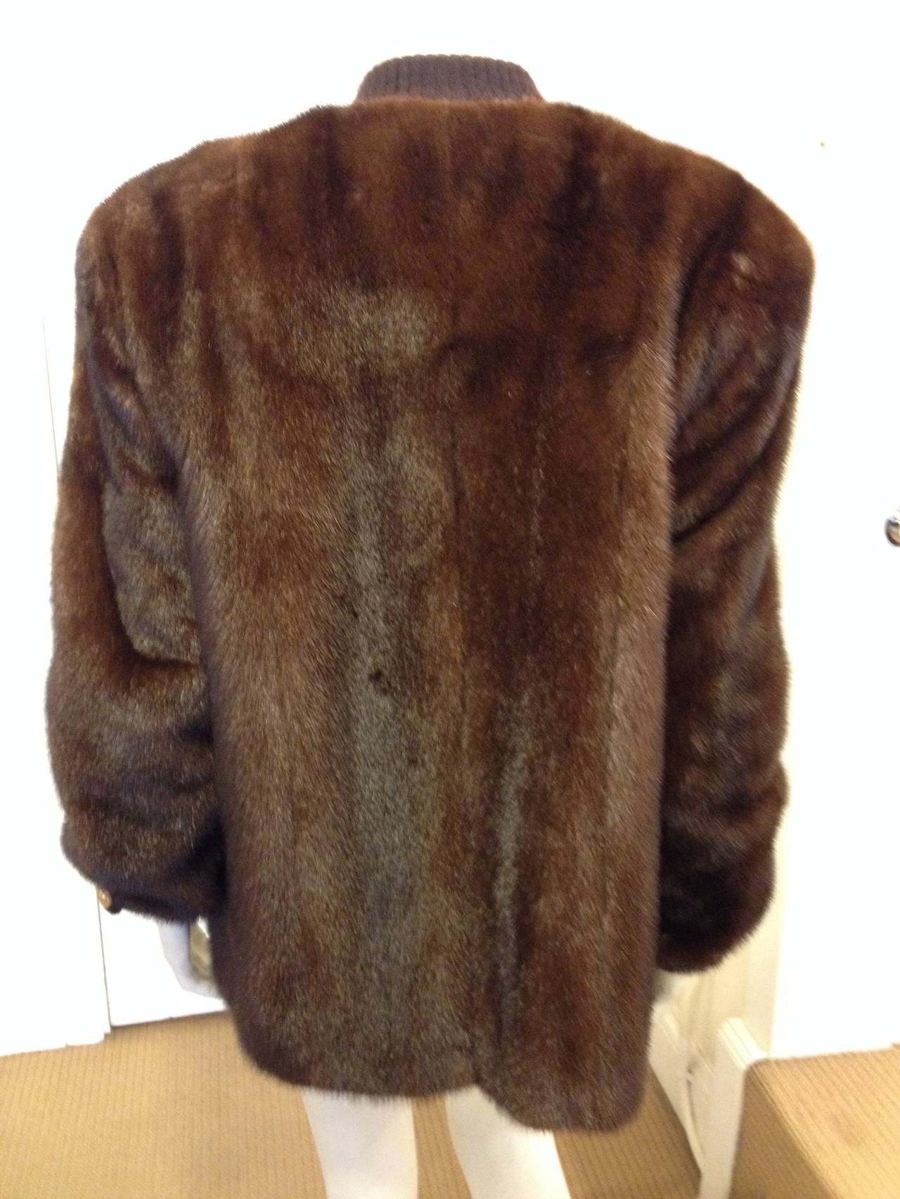 Women's Revillon Brown Vintage Mink Jacket with Gold Buttons