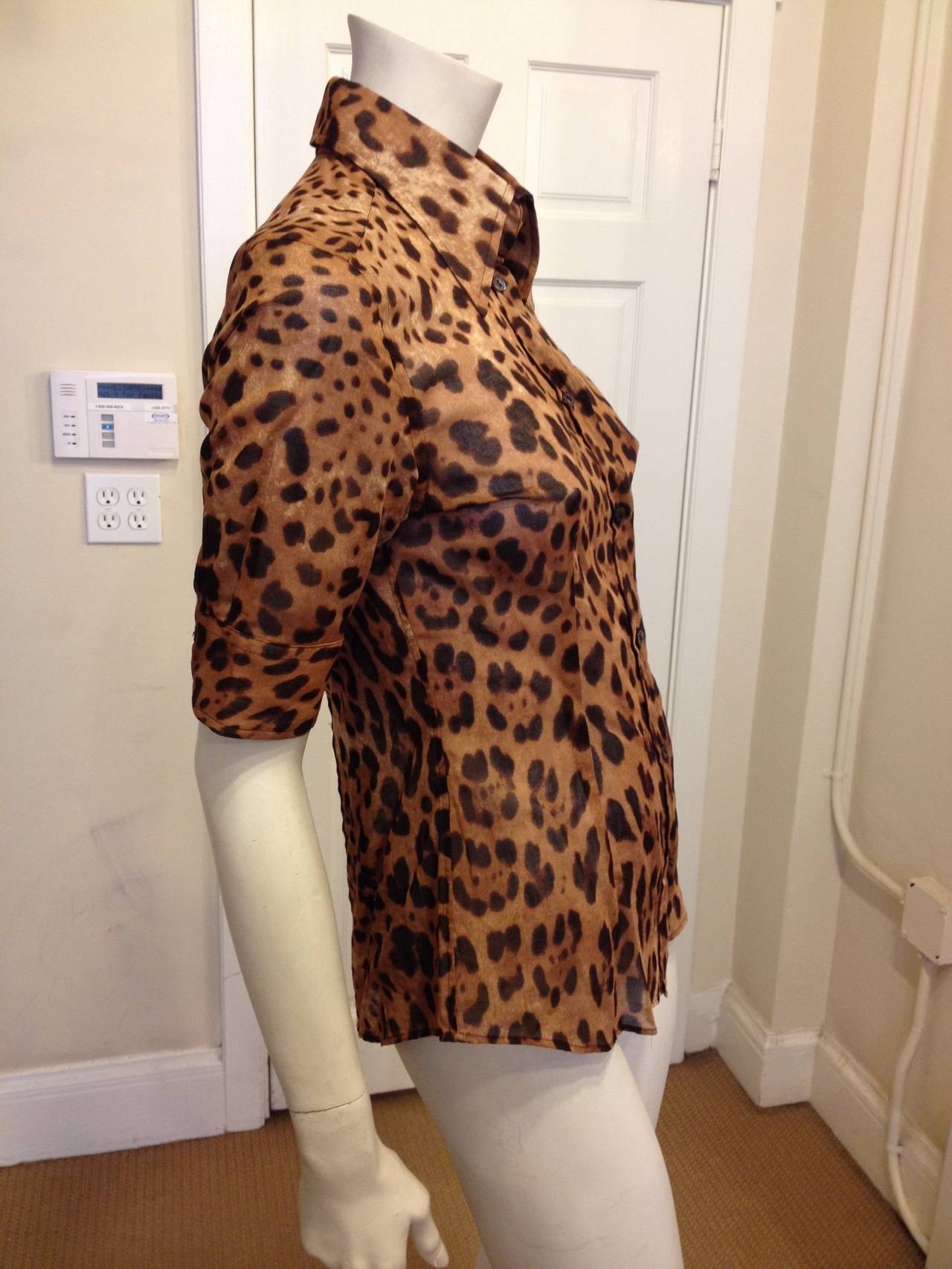 Dolce & Gabbana Tan and Brown Leopard Print Shirt In Excellent Condition In San Francisco, CA