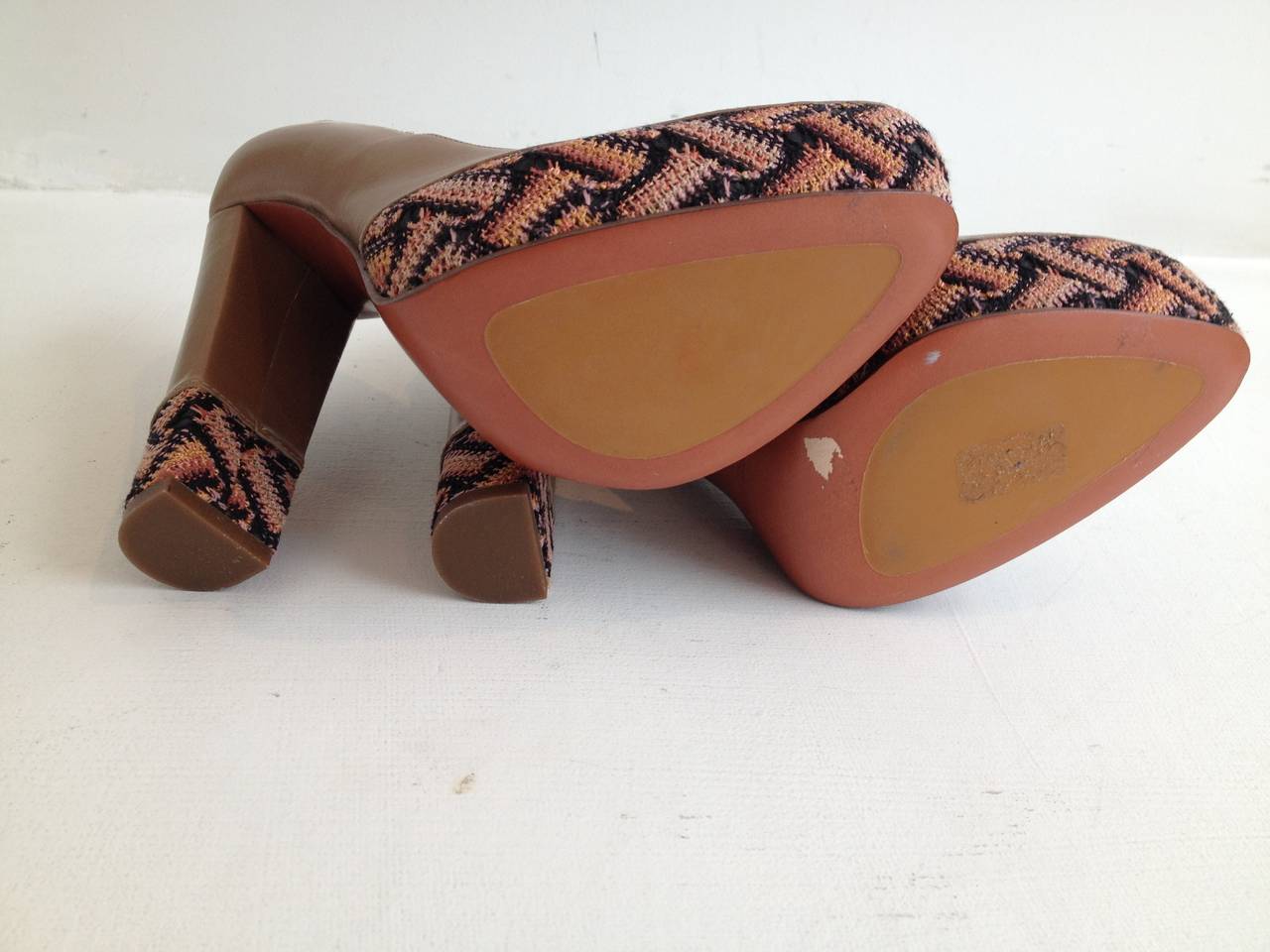 Missoni Mushroom Brown Heels with Zigzag Knit In New Condition In San Francisco, CA