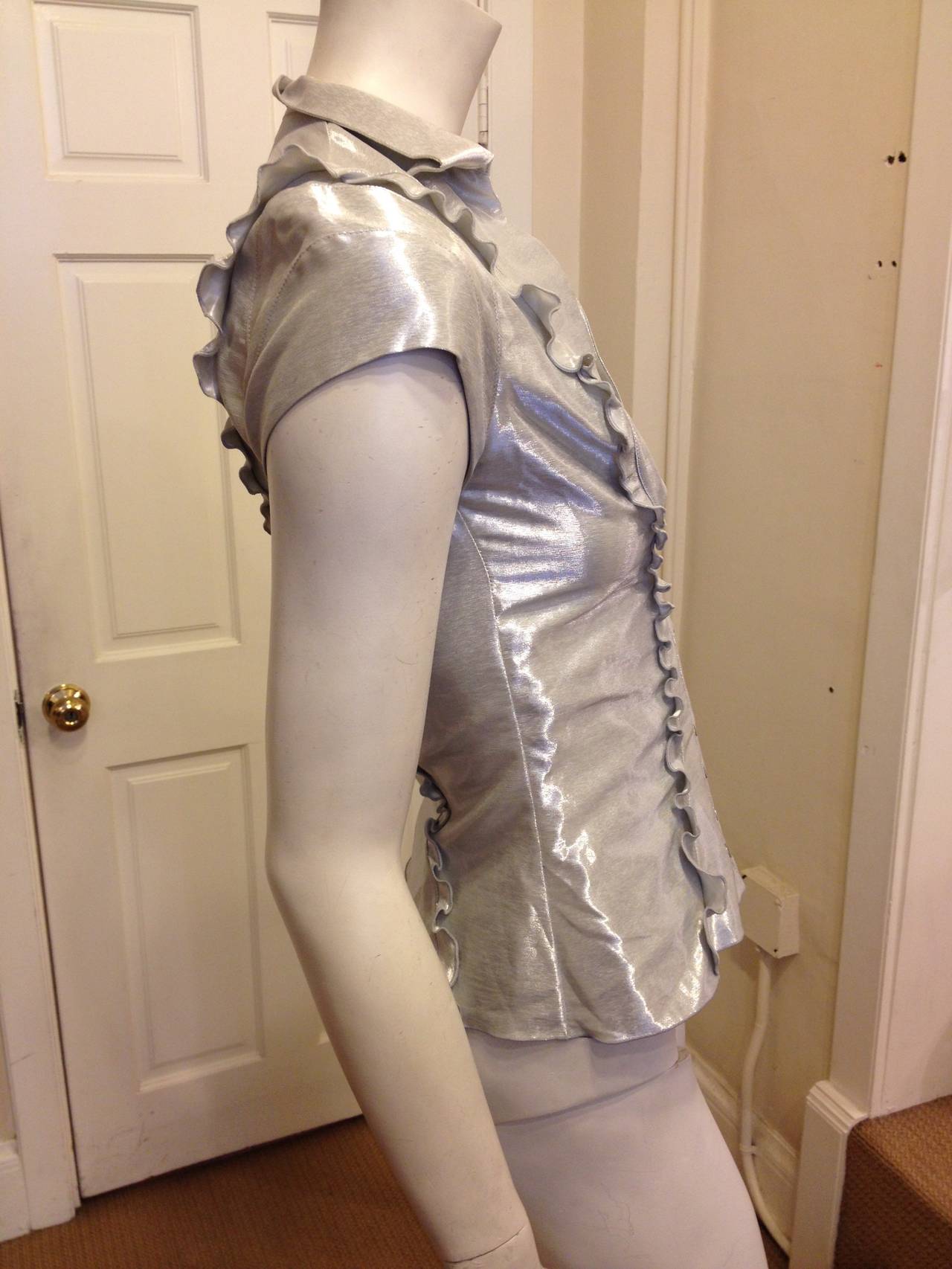 Paco Rabanne Silver Metallic Capsleeve Top In Excellent Condition In San Francisco, CA