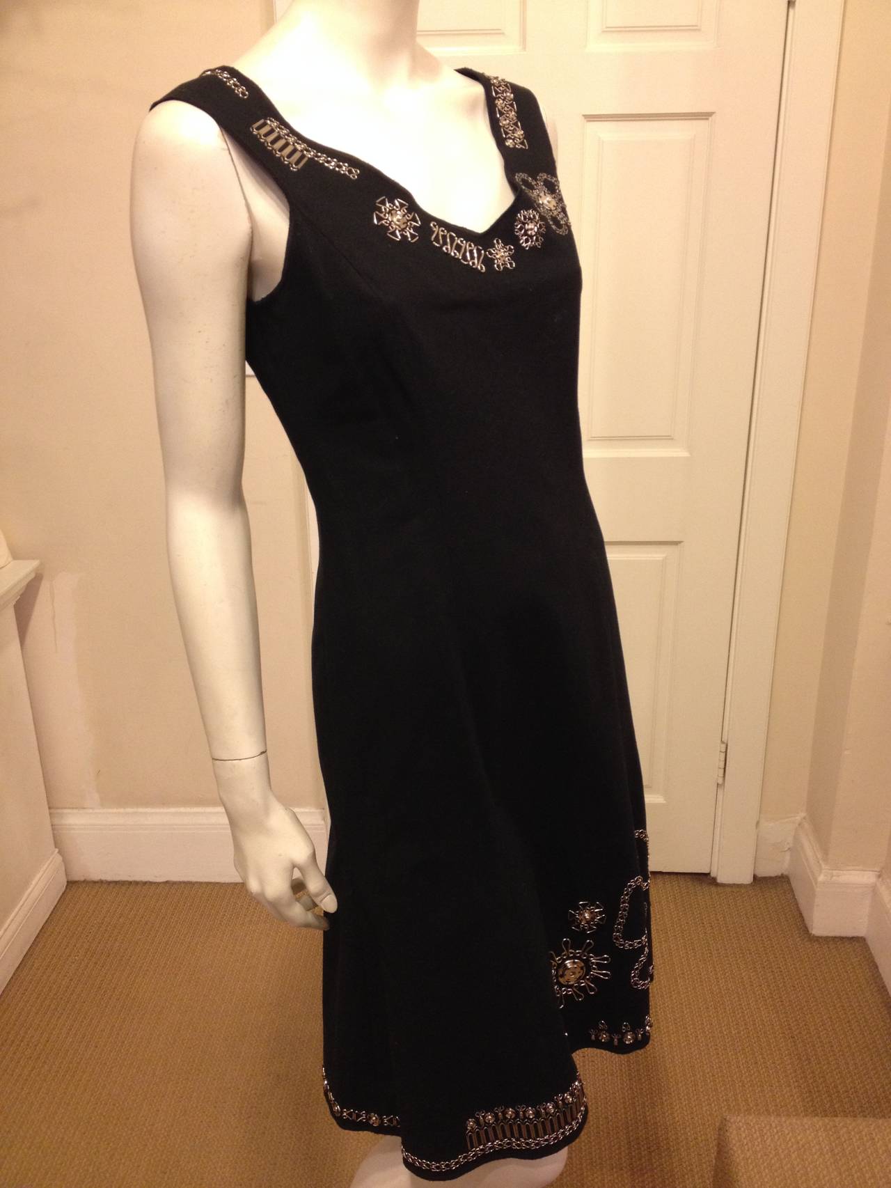 Moschino Cheap & Chic Black Dress with Silver Trim In Excellent Condition In San Francisco, CA