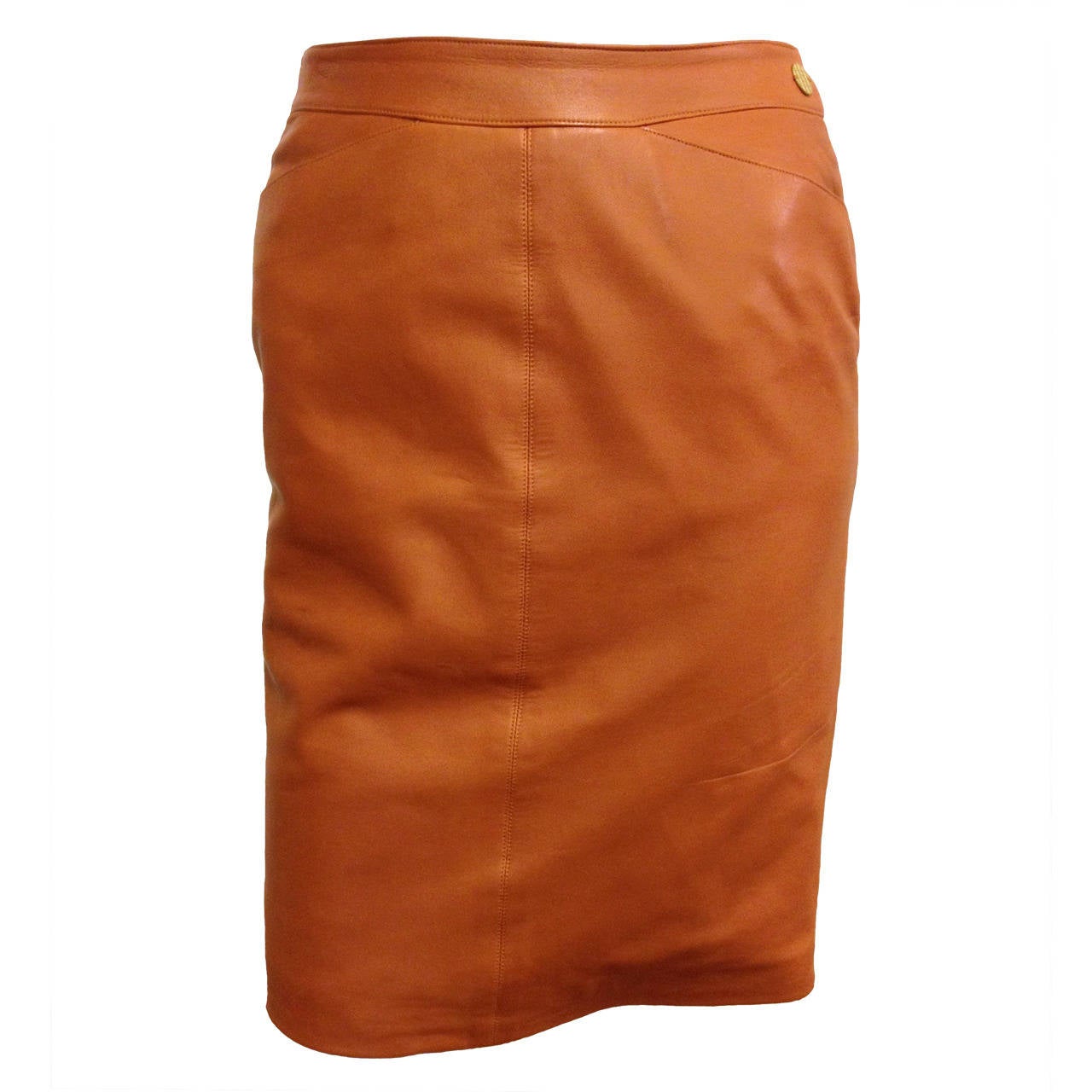 Chanel Caramel Rust Brown Leather Skirt
