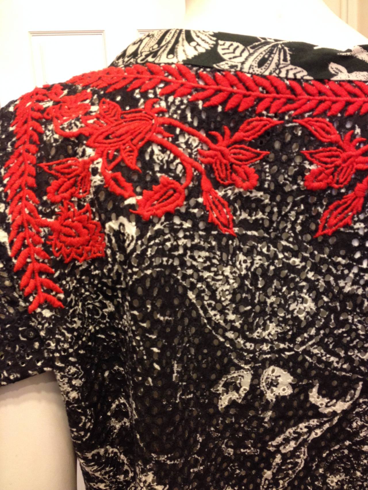 Isabel Marant Black and White Eyelet Top with Red Embroidery at 1stDibs ...